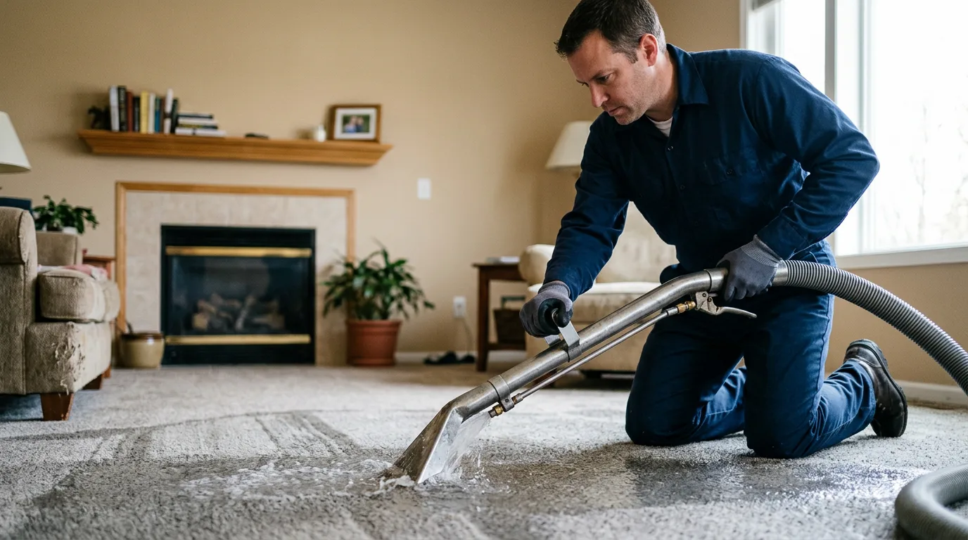 Water damage restoration technician working near Rosser, TX